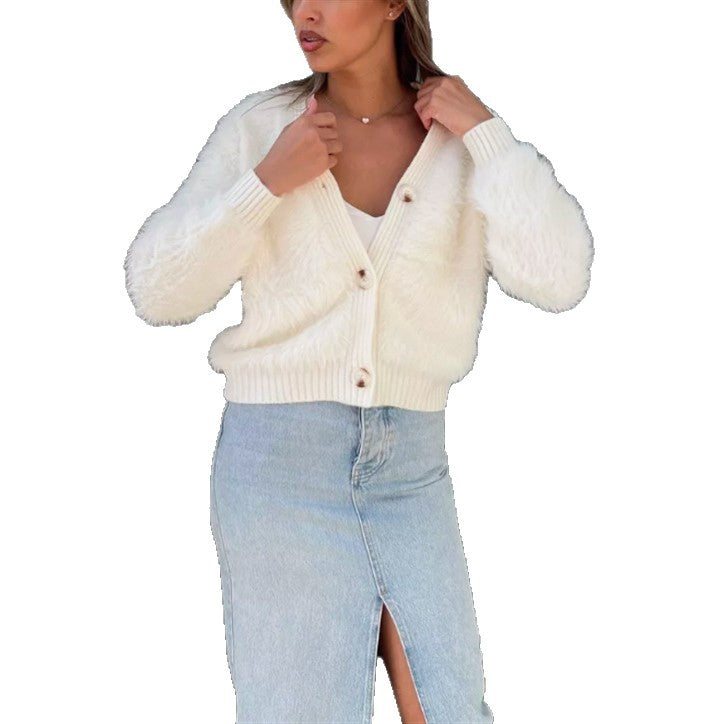 Damen Flauschiger Kurz-Kardigan Heidi-Mode