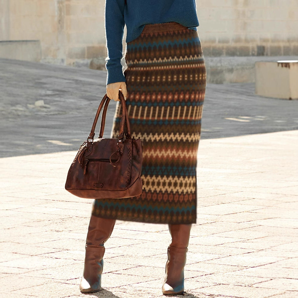 Damen Maxiröcke mit modernem Ethnomuster und elastischem Bund Heidi-Mode