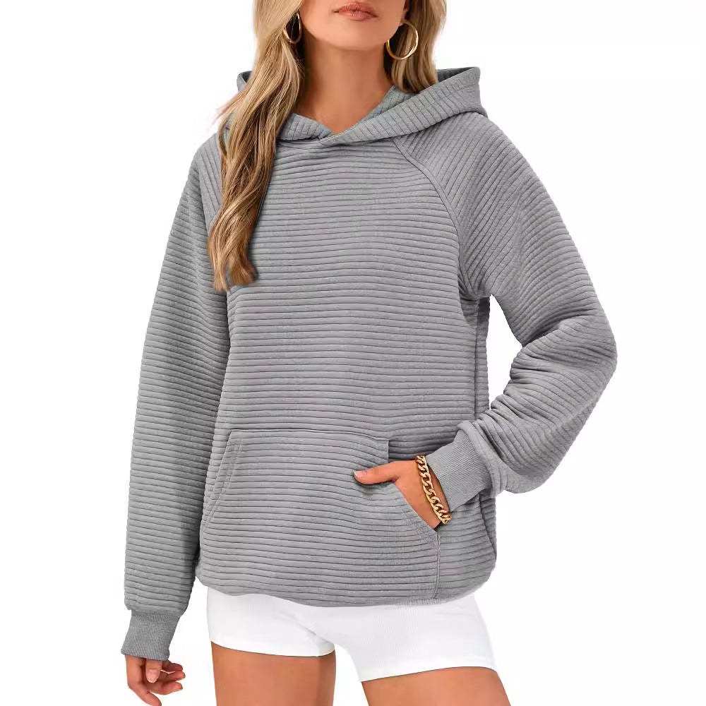Damen Kuscheliger Waffelpullover mit Kapuze und Kängurutasche Heidi-Mode