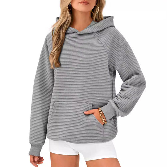 Damen Kuscheliger Waffelpullover mit Kapuze und Kängurutasche Heidi-Mode