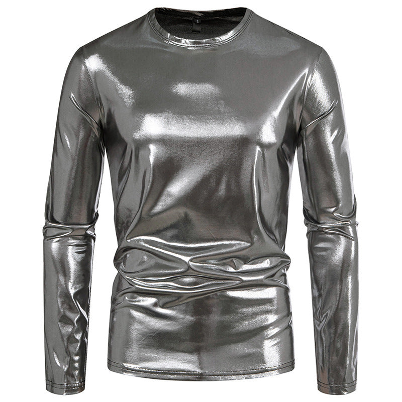 Herren stylisches Langarmshirt aus glänzendem Material Heidi-Mode