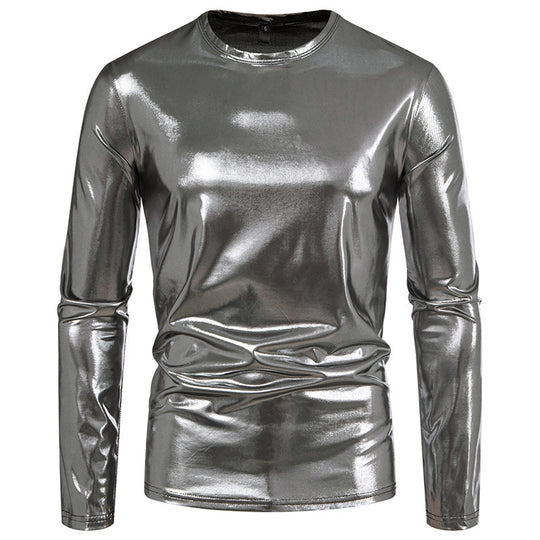 Herren stylisches Langarmshirt aus glänzendem Material Heidi-Mode