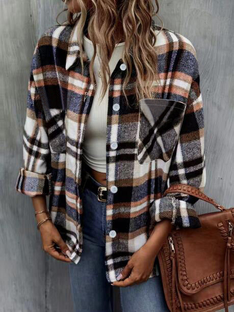 Damen lässige Karomuster Hemdjacke Heidi-Mode