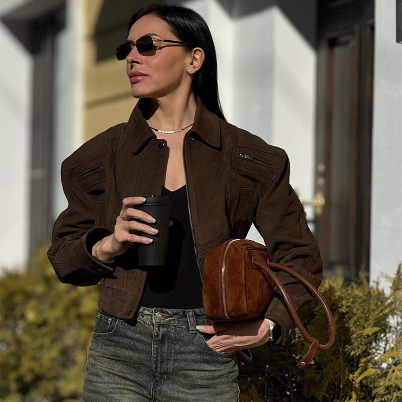 Damen Modische Wildlederjacke im Oversized-Stil Heidi-Mode