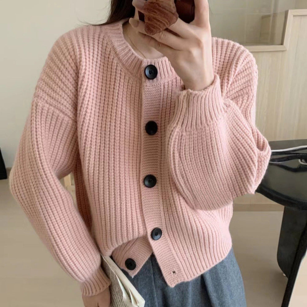 Damen modische Strickjacke mit knöpfbarem Design und balloonärmeln Heidi-Mode
