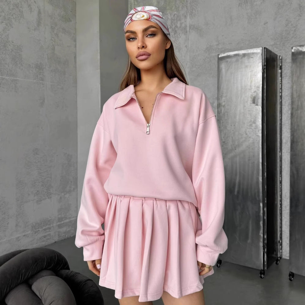Damen sportlicher Pullover mit Kordelzug und Reißverschluss Heidi-Mode