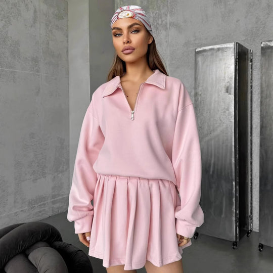 Damen sportlicher Pullover mit Kordelzug und Reißverschluss Heidi-Mode