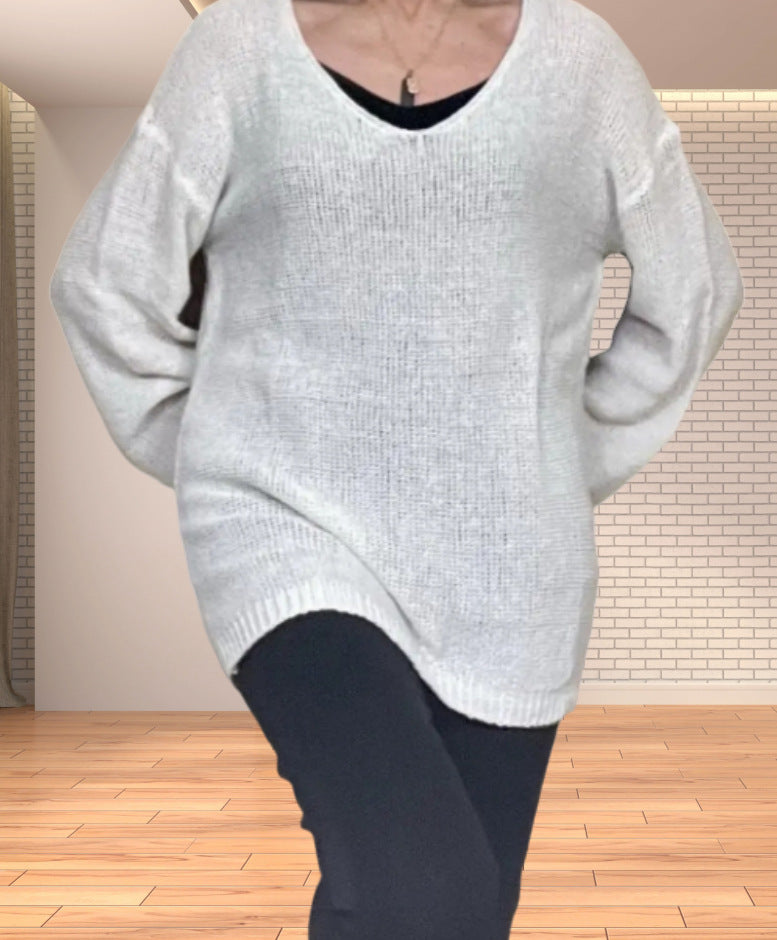Damen Strickoberteil mit V-Ausschnitt und lässiger Passform Heidi-Mode