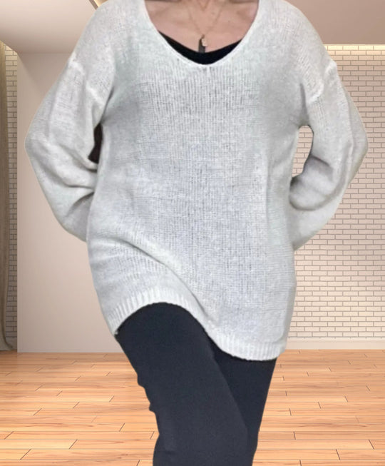Damen Strickoberteil mit V-Ausschnitt und lässiger Passform Heidi-Mode