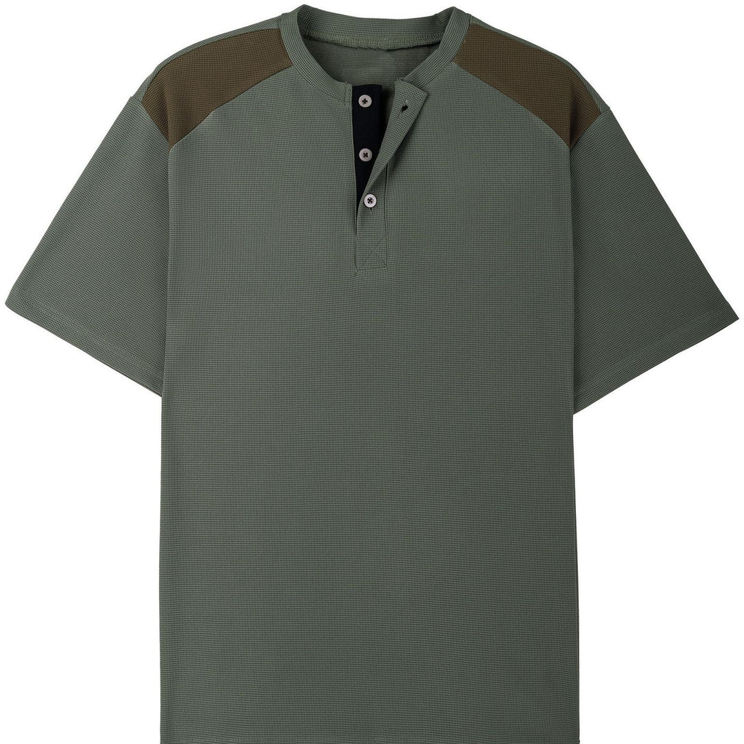 Herren Poloshirt mit strukturiertem Henley-Ausschnitt und Kontrastdetails Heidi-Mode