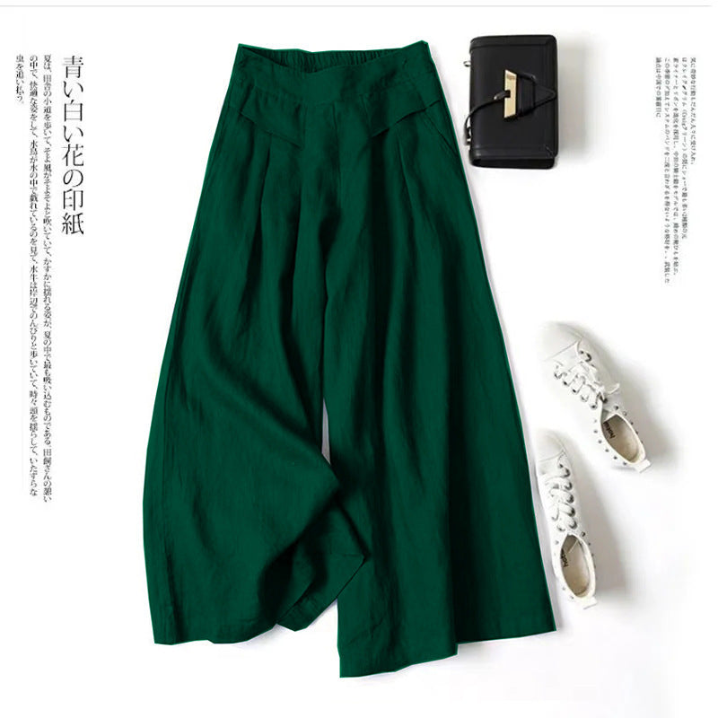 Damen Weit geschnittene Leinenhose mit hohem Bund und eleganten Falten Heidi-Mode