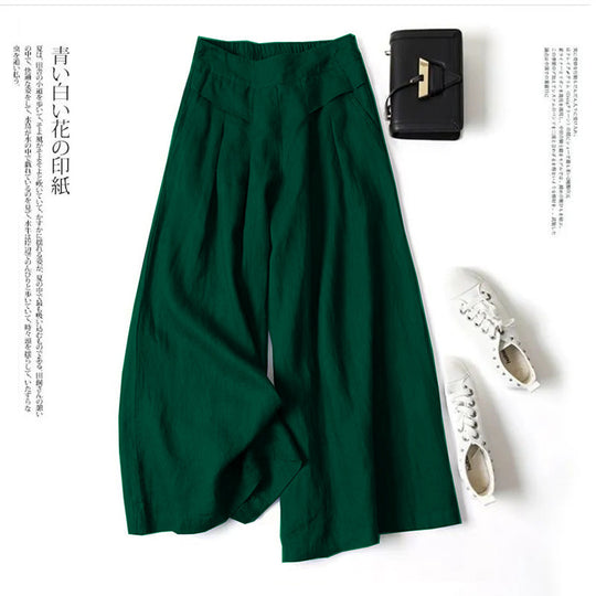 Damen Weit geschnittene Leinenhose mit hohem Bund und eleganten Falten Heidi-Mode