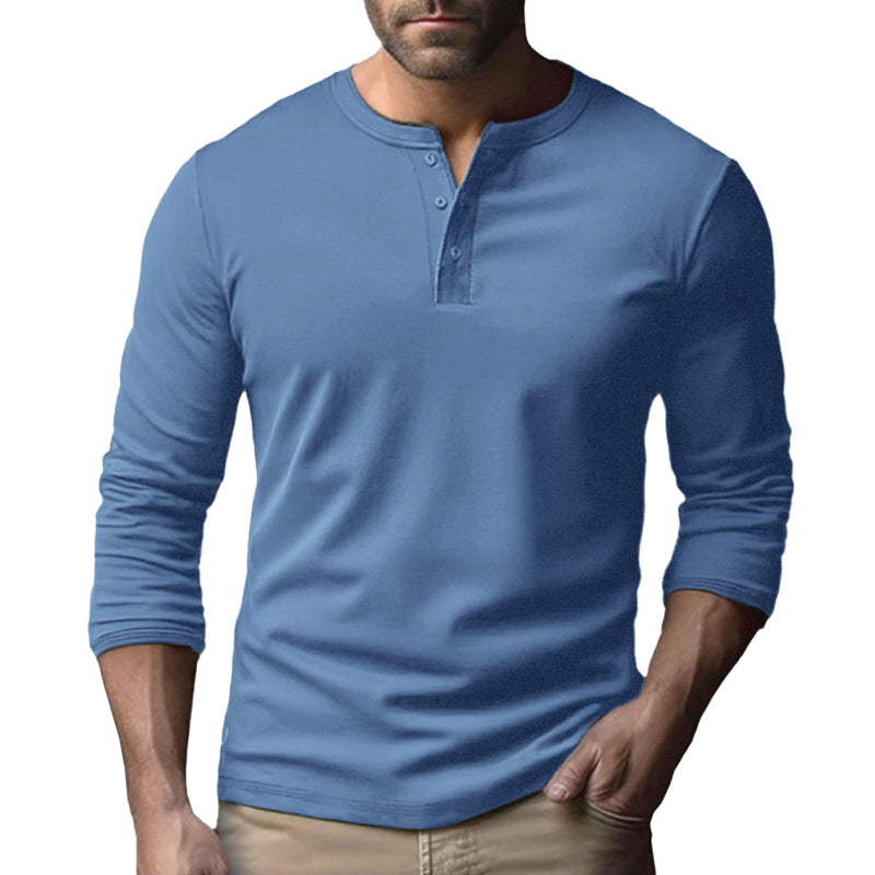 Herren Langarm-Henley-Shirt aus atmungsaktivem Baumwollmix Heidi-Mode