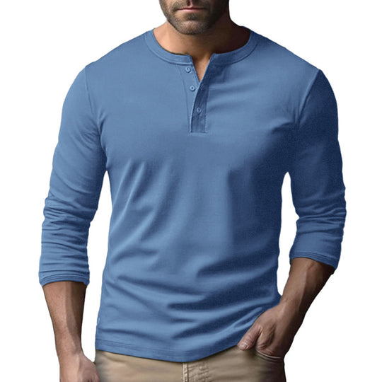 Herren Langarm-Henley-Shirt aus atmungsaktivem Baumwollmix Heidi-Mode