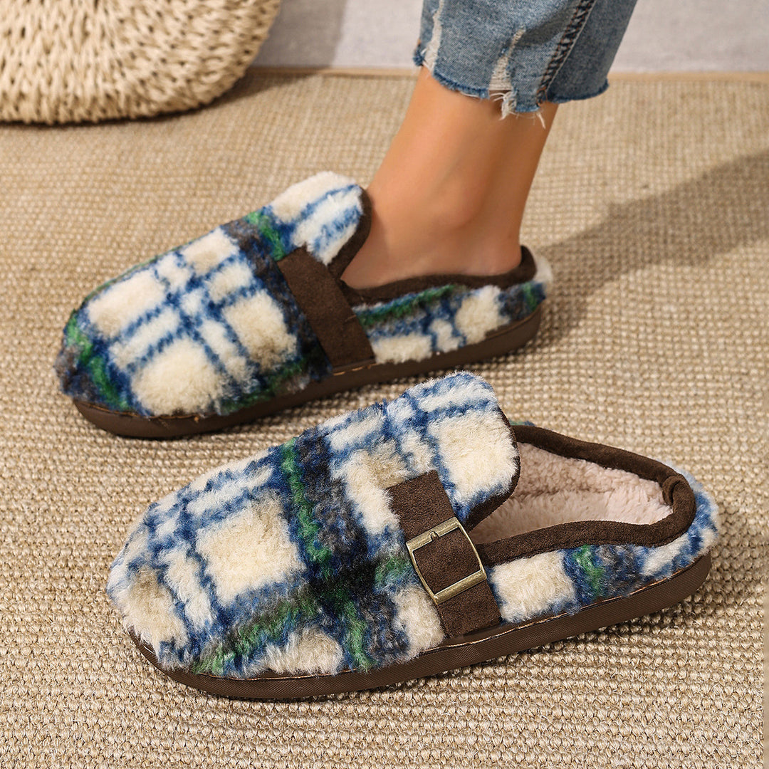 Damen Warme Hausschuhe mit Karomuster und bequemer Sohle Heidi-Mode