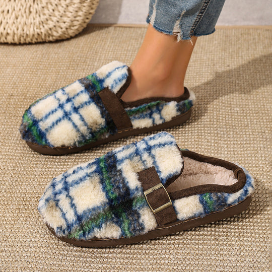 Damen Warme Hausschuhe mit Karomuster und bequemer Sohle Heidi-Mode