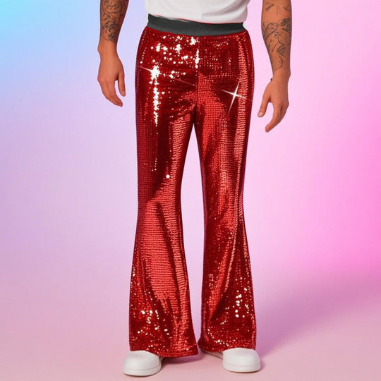 Herren Glitzernde Discohose mit weitem Bein und elastischem Bund Heidi-Mode