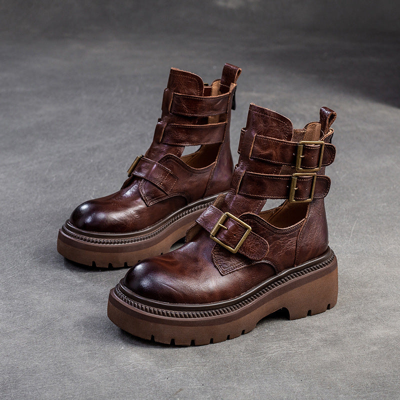 Damen Chunky Biker-Stiefel mit verstellbaren Riemen und robustem Sohlenprofil Heidi-Mode
