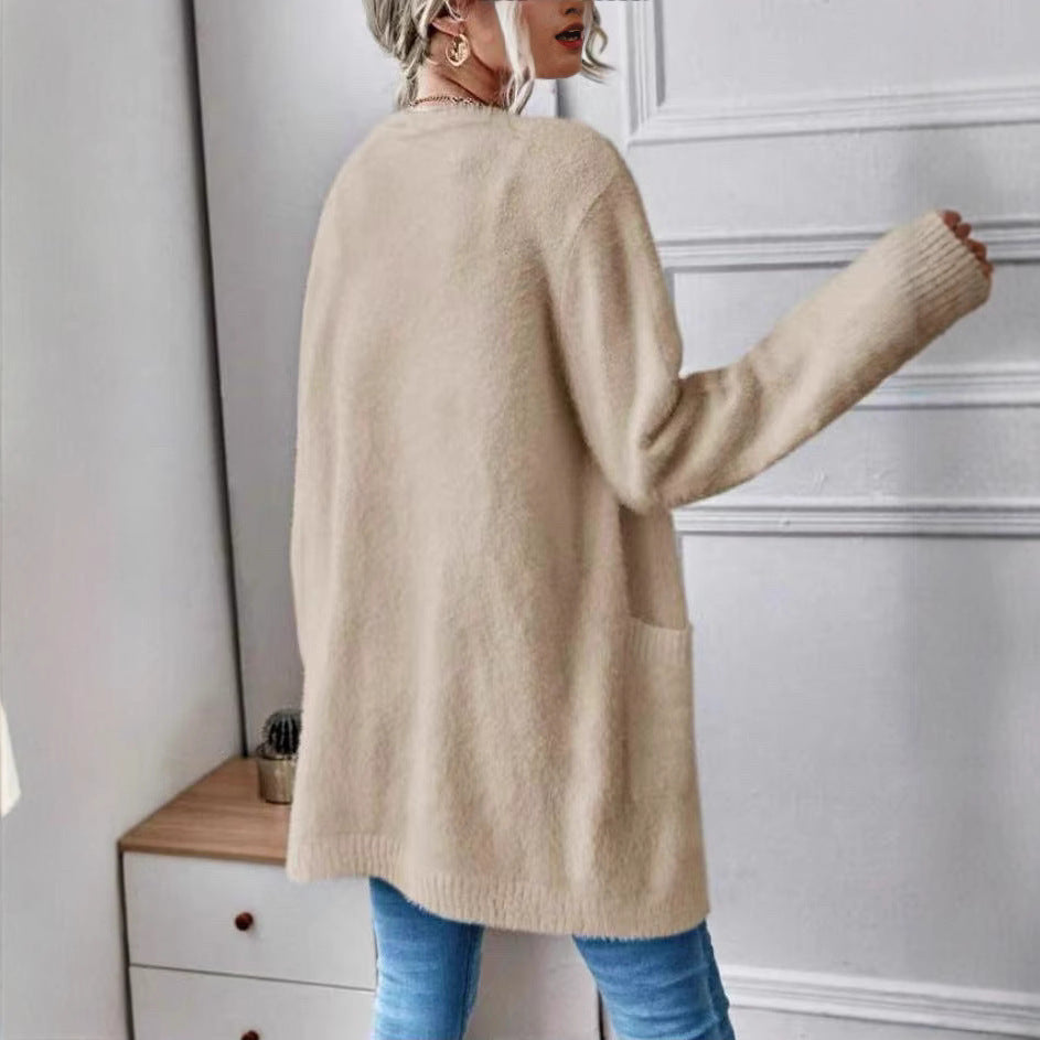 Damen Flauschiger Offener Cardigan aus weichem Material Heidi-Mode