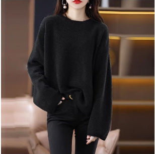 Damen weicher Strickpullover mit weitem Schnitt und legerem V-Ausschnitt Heidi-Mode