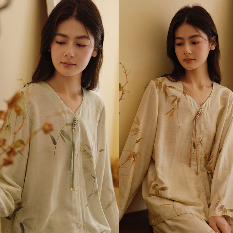 Damen Bluse aus hochwertiger Viskose mit botanischem Print und fein gearbeiteten Knopfdetails Heidi-Mode
