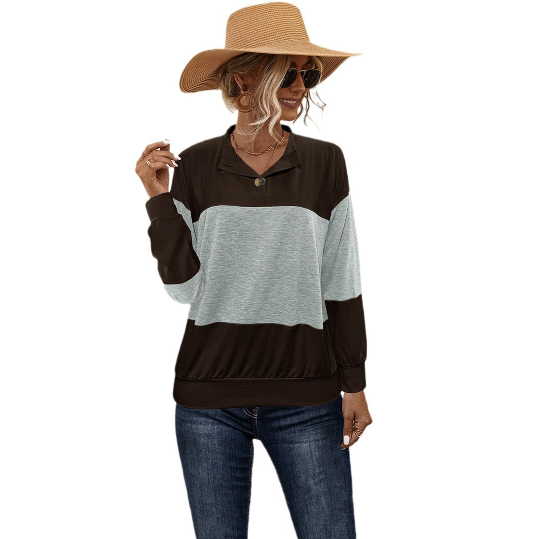 Damen Sportlicher Pullover mit modernem Farbblockdesign und funktionellem Knopf Heidi-Mode