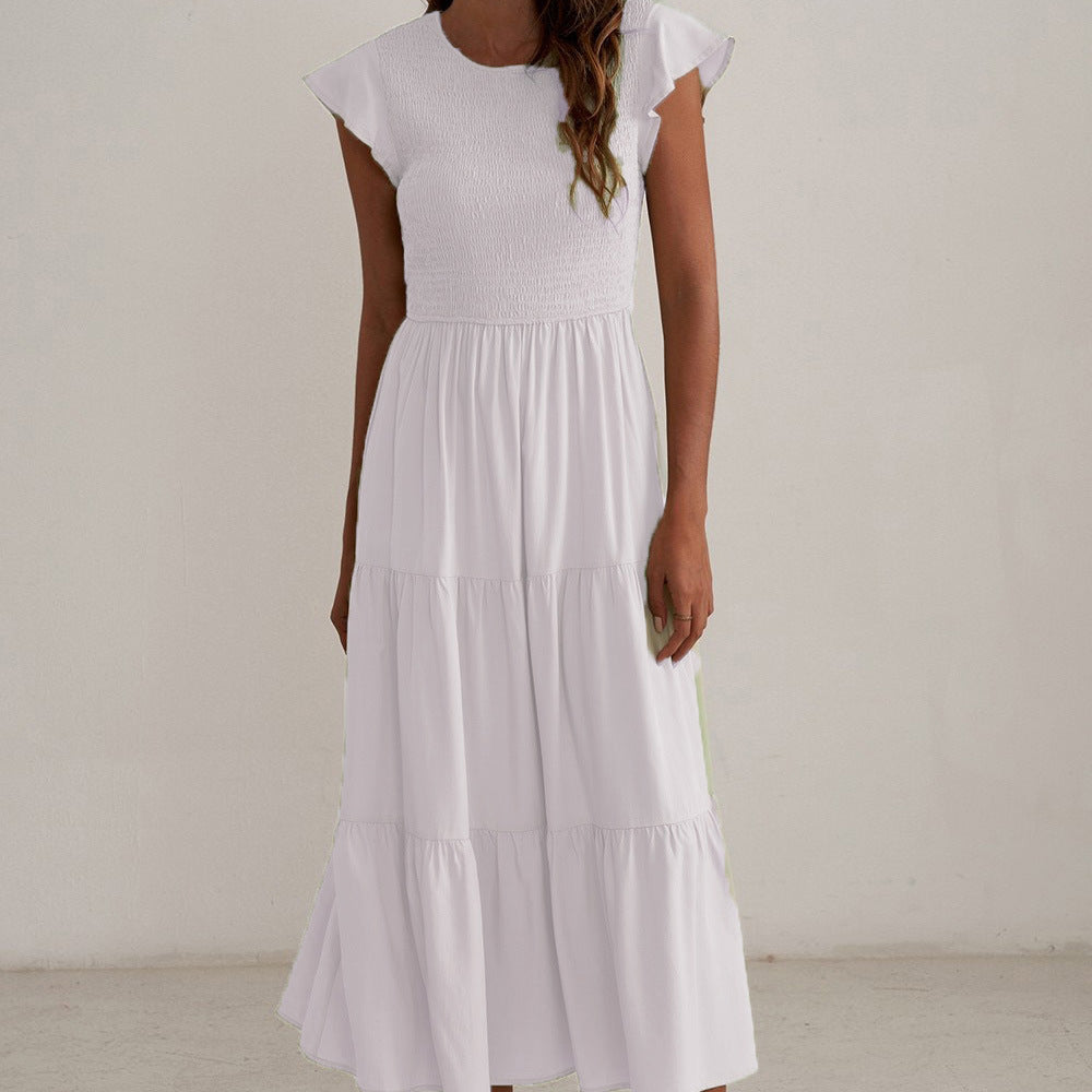 Damen Maxikleid mit voluminösen Rüschen und elastischem Rücken Heidi-Mode