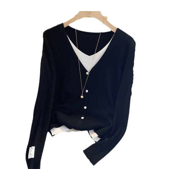 Damen lässige Strickjacke mit feiner Rippstruktur und tiefem V-Ausschnitt Heidi-Mode
