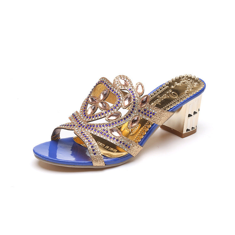 Damen Mules mit funkelndem Schmuck und komfortablem Blockabsatz Heidi-Mode