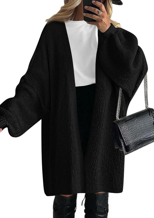 Damen Übergroßer Strickmantel mit offener Front und langen Ärmeln Heidi-Mode