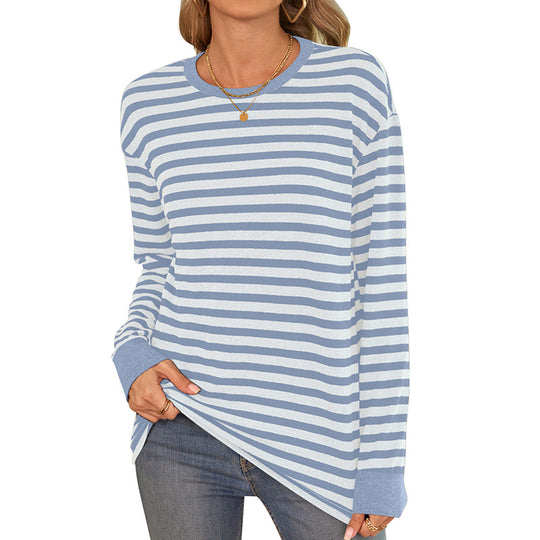 Damen bequemes Langarmshirt mit gestreiftem Design und Rundhalsausschnitt Heidi-Mode