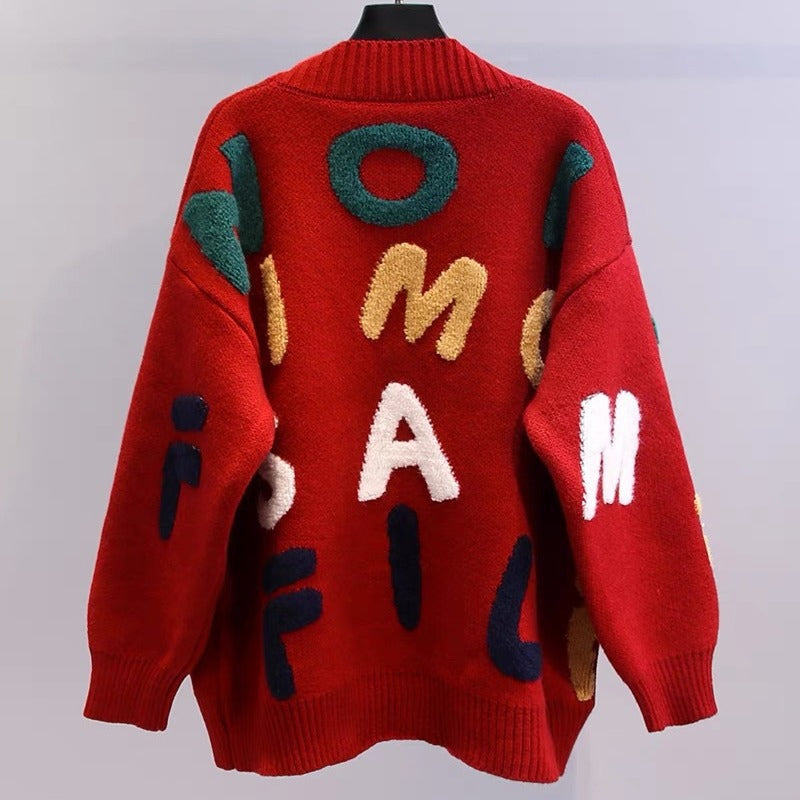Damen Grobstrick-Cardigan mit kreativen Applikationen und großen Taschen Heidi-Mode