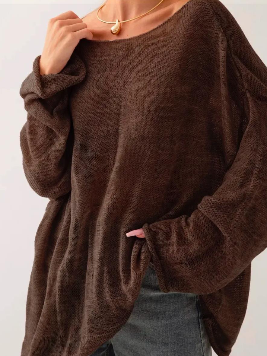 Damen luftiger Oversize-Strickpullover mit weitem Schnitt und transparentem Gewebe Heidi-Mode