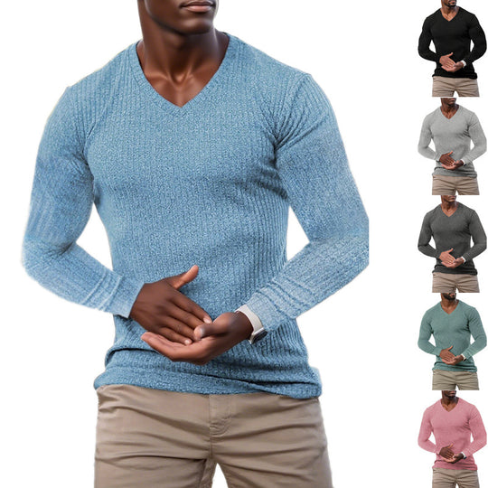 Herren elegantes V-Ausschnitt Pullover aus strukturiertem Strickmaterial Heidi-Mode