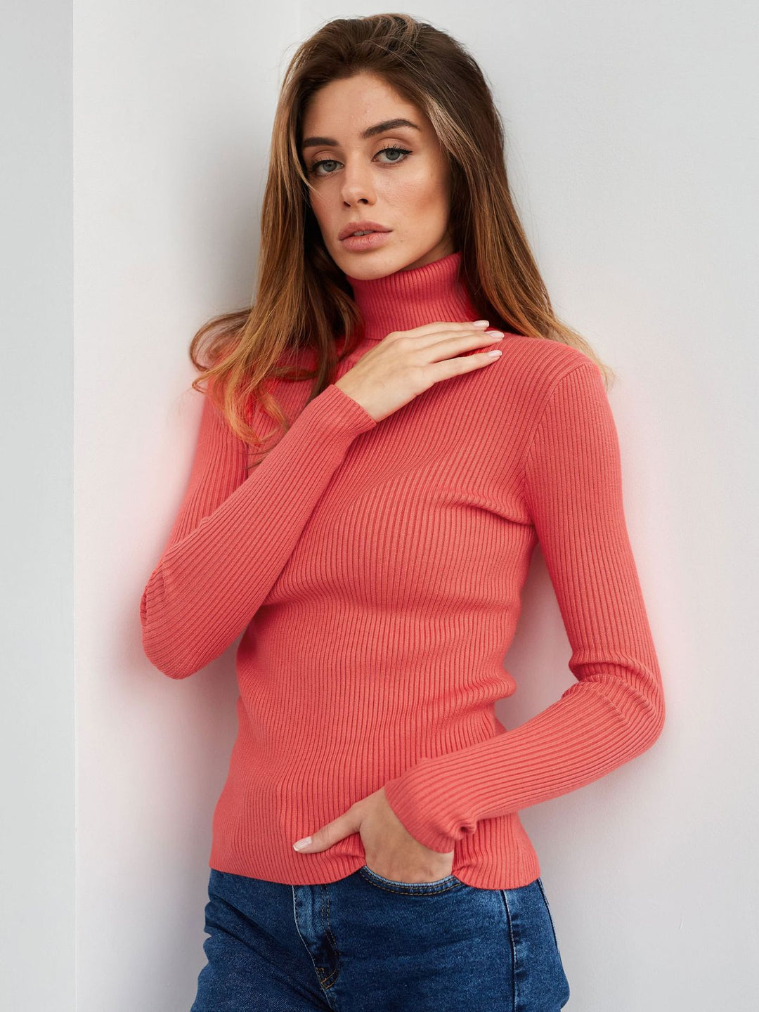 Damen Rollkragenpullover mit geripptem Design und lässigem Schnitt Heidi-Mode