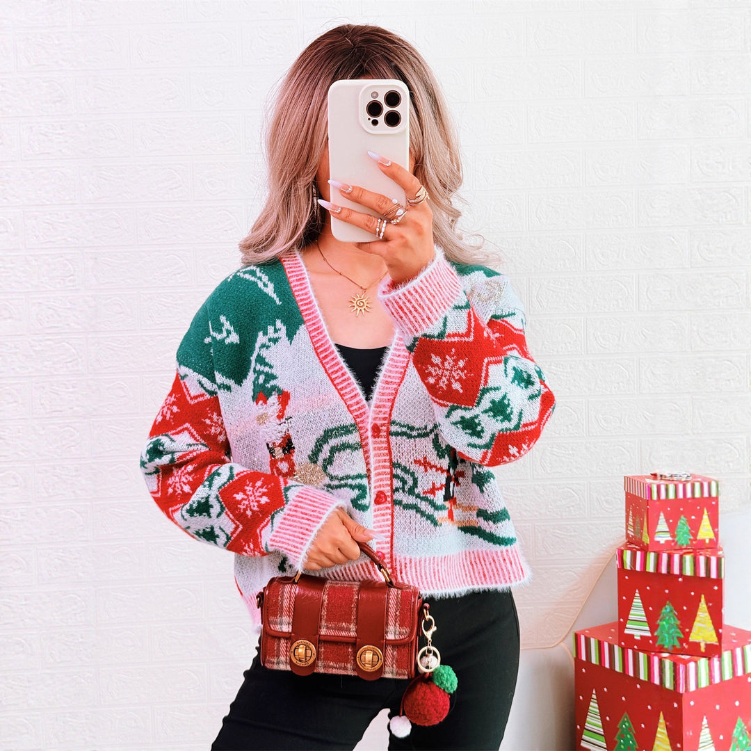 Damen Strickjacke im festlichen Design mit Weihnachtsmotiven Heidi-Mode