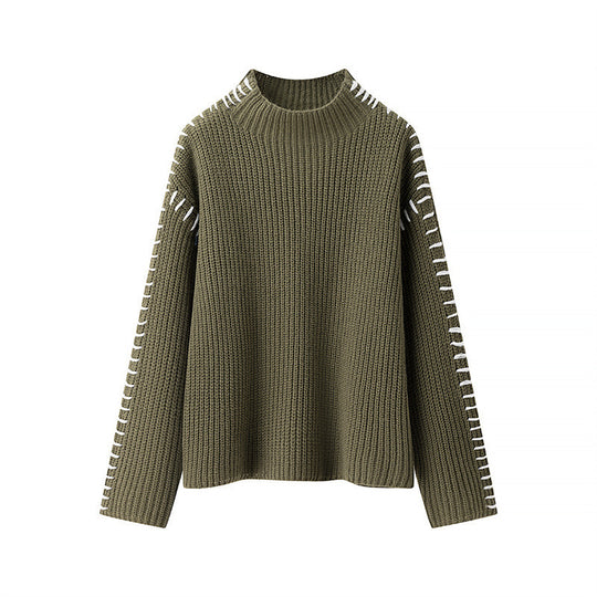 Damen modischer Strickpullover mit hohen Kragen und eleganten Seitendetails Heidi-Mode