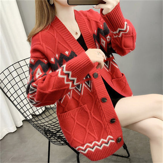 Damen Grobstrick-Cardigan mit modernem Muster und praktischen Taschen Heidi-Mode