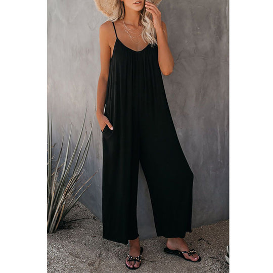 Damen Lässiger Sommer-Jumpsuit mit tiefem Ausschnitt und praktischen Taschen Heidi-Mode