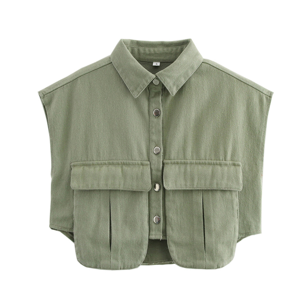 Damen ärmellose Utility-Bluse mit Taschen Heidi-Mode