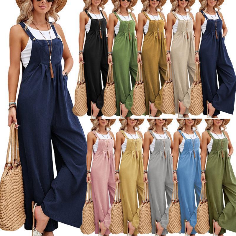 Damen trendiger Jumpsuit mit weitem Bein und verstellbaren Trägern Heidi-Mode