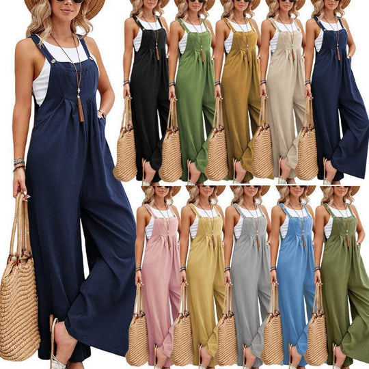 Damen trendiger Jumpsuit mit weitem Bein und verstellbaren Trägern Heidi-Mode
