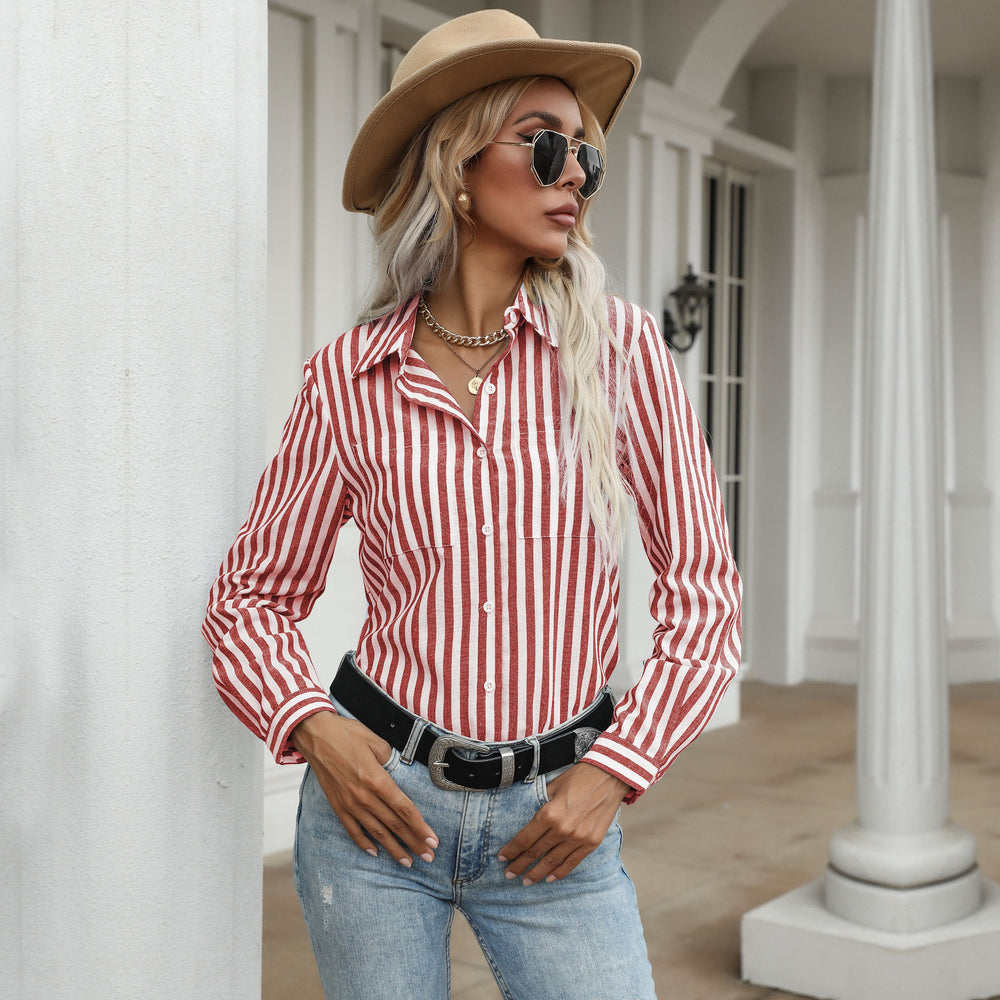 Damen Gestreiftes Langarmhemd im lässigen Chic Heidi-Mode