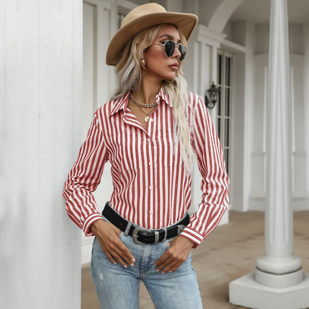 Damen Gestreiftes Langarmhemd im lässigen Chic Heidi-Mode