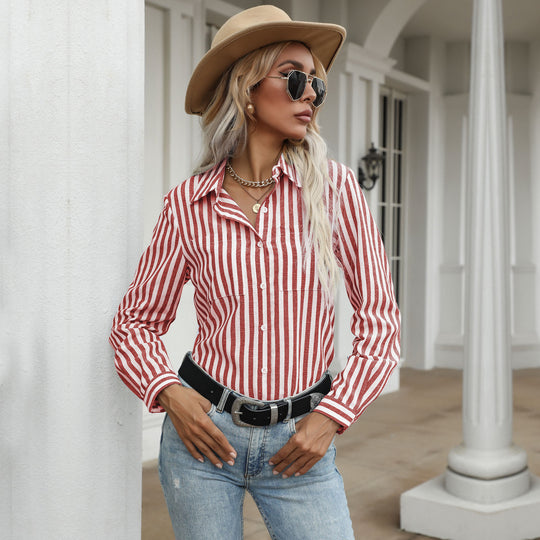 Damen Gestreiftes Langarmhemd im lässigen Chic Heidi-Mode