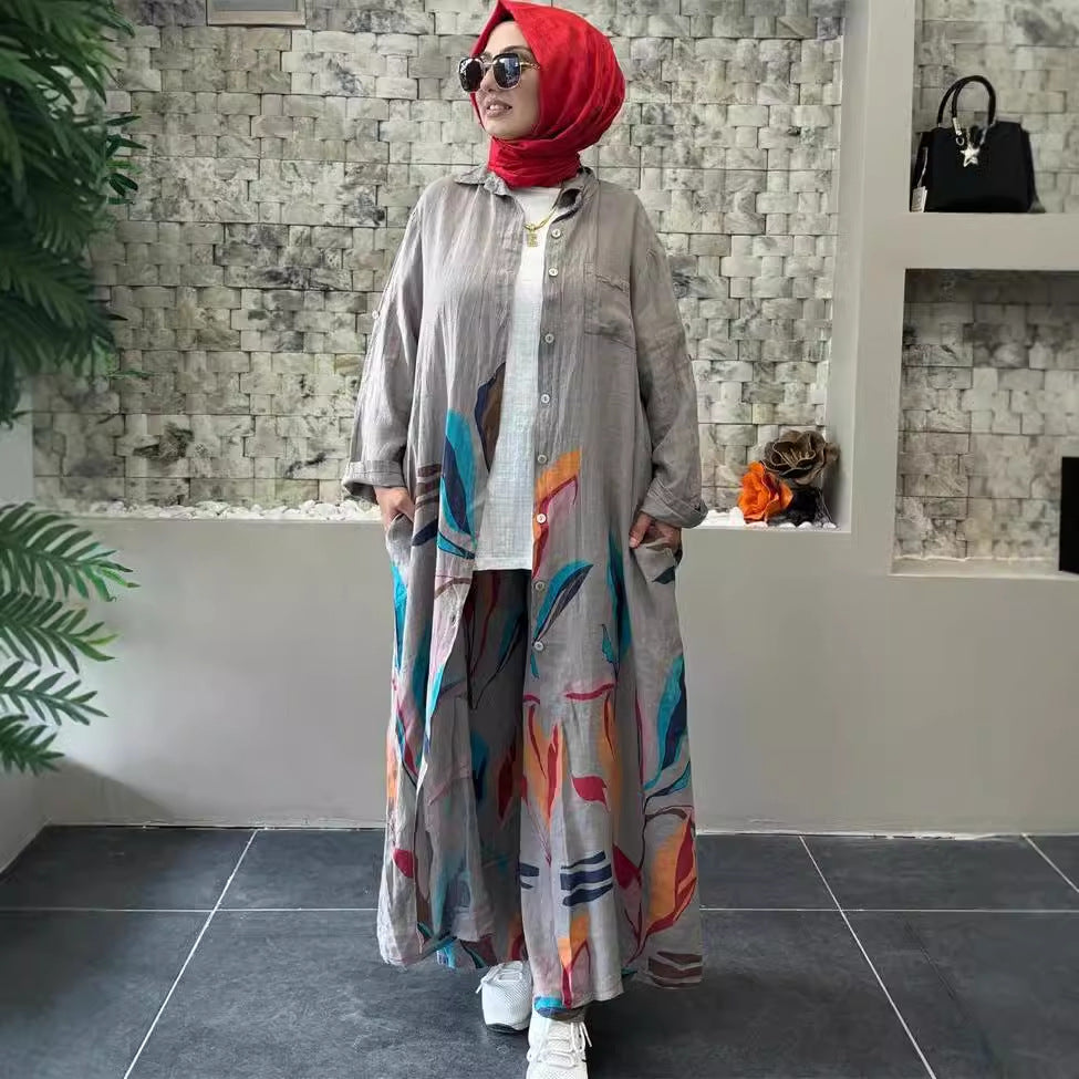 Heidi-Mode | Langer Cardigan Lässige Weite-Hosen Set