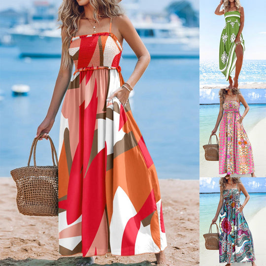 Damen Bohemian Paisleydruck Maxi Kleid mit verstellbaren Trägern Heidi-Mode