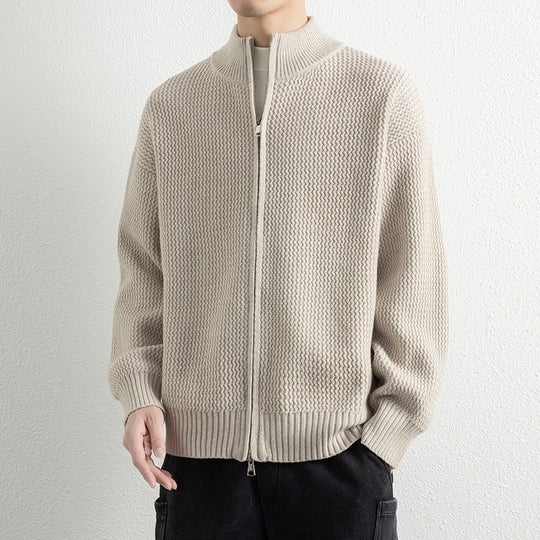 Herren Strickjacke mit hohem Kragen und praktischen Reißverschluss Heidi-Mode