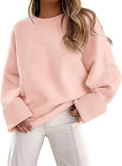 Damen Flauschiger Oversized Pullover mit breiten Bündchen Heidi-Mode