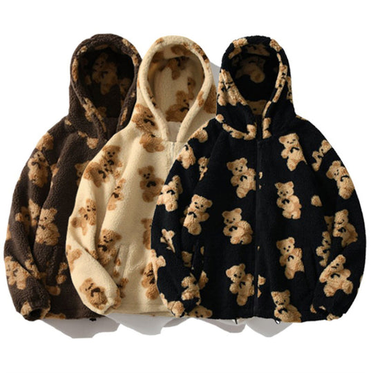 Damen Teddy-Fleecejacke mit Kapuze und großen Taschen Heidi-Mode